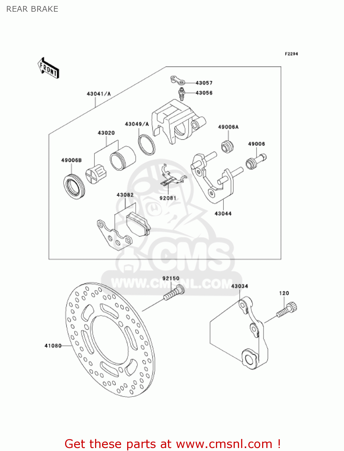 REAR BRAKE EX500D9 NINJA 500R 2002 USA CALIFORNIA CANADA