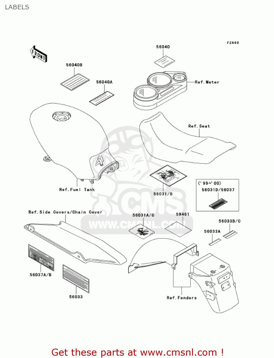 LABELS EX500D9 NINJA 500R 2002 USA CALIFORNIA CANADA