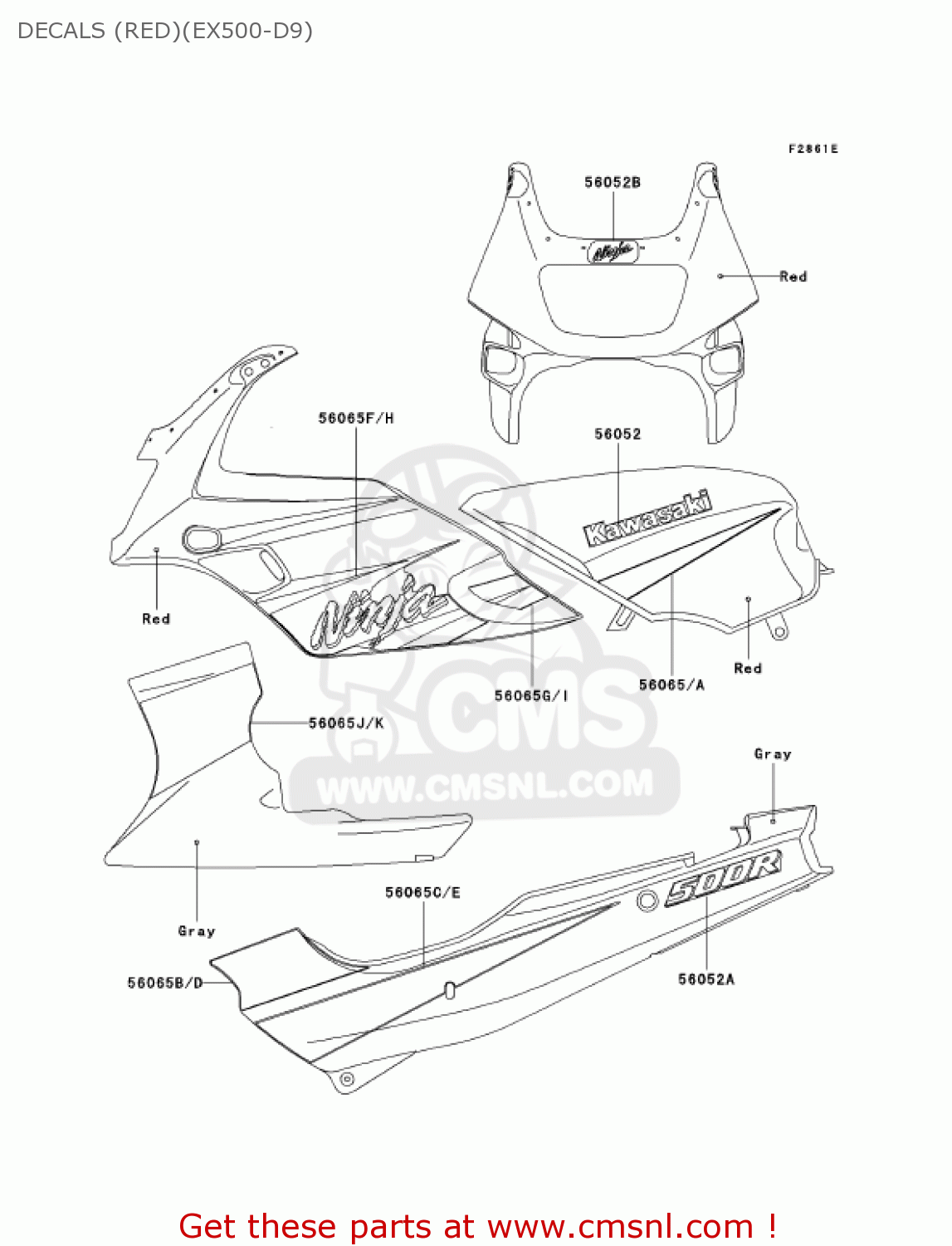 DECALS (RED)(EX500-D9) EX500D9 NINJA 500R 2002 USA CALIFORNIA CANADA
