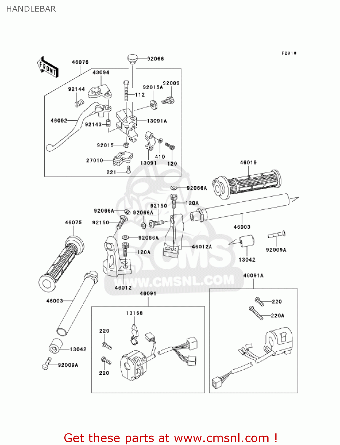 HANDLEBAR EX500D9 NINJA 500R 2002 USA CALIFORNIA CANADA