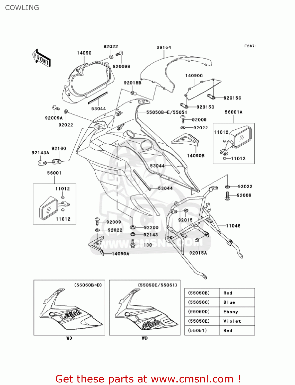 COWLING EX500D9 NINJA 500R 2002 USA CALIFORNIA CANADA