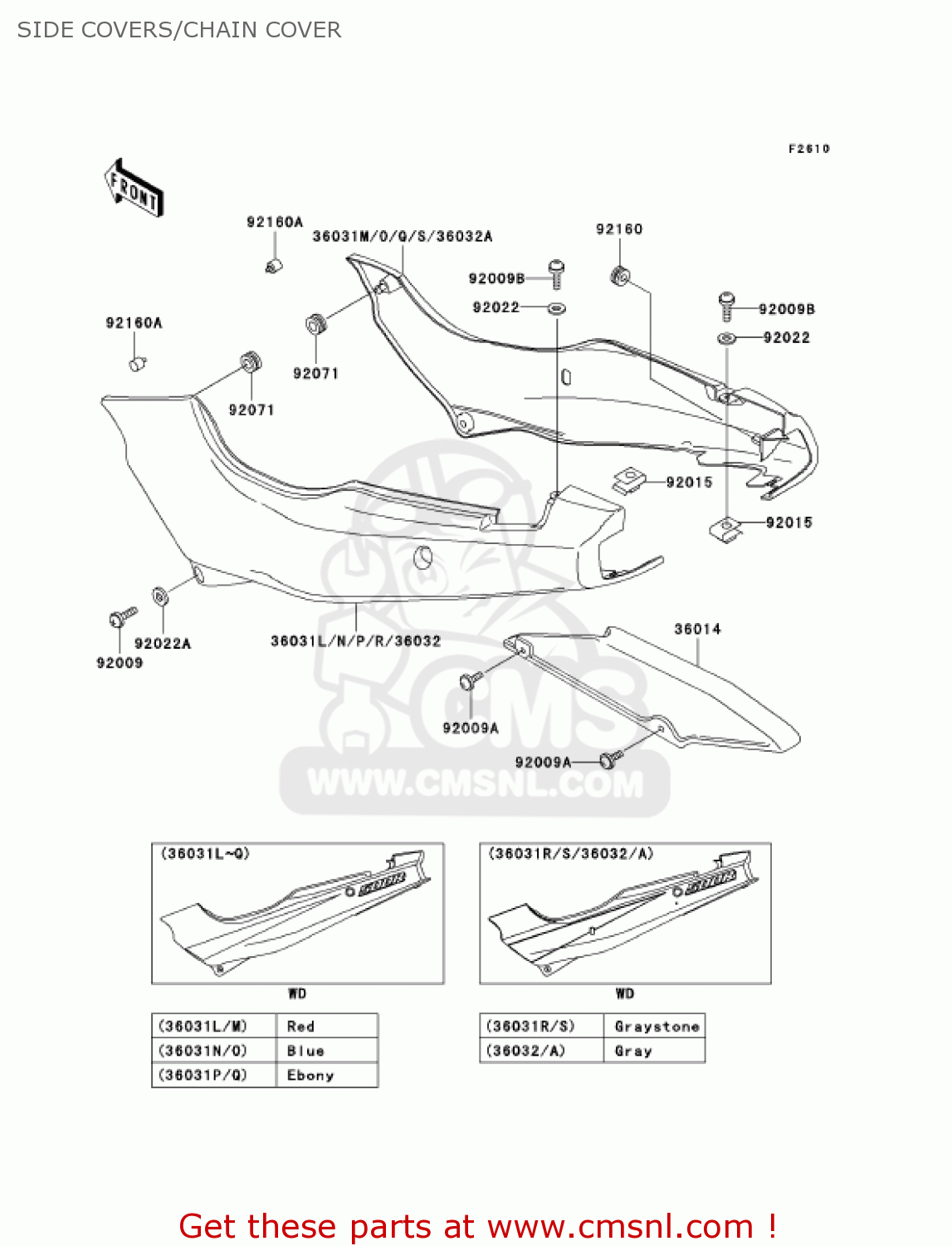 SIDE COVERS/CHAIN COVER EX500D9 NINJA 500R 2002 USA CALIFORNIA CANADA