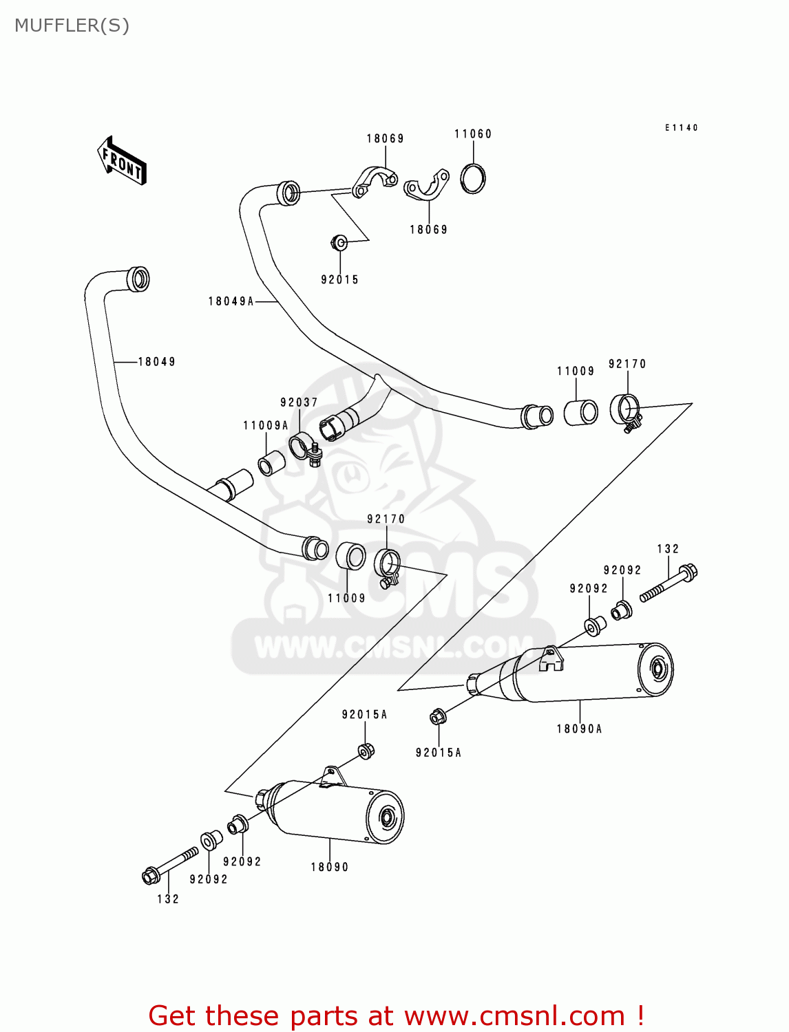 MUFFLER(S) EX500E1 GPZ500S 1994 EUROPE FR NL FG GR IT NR SP