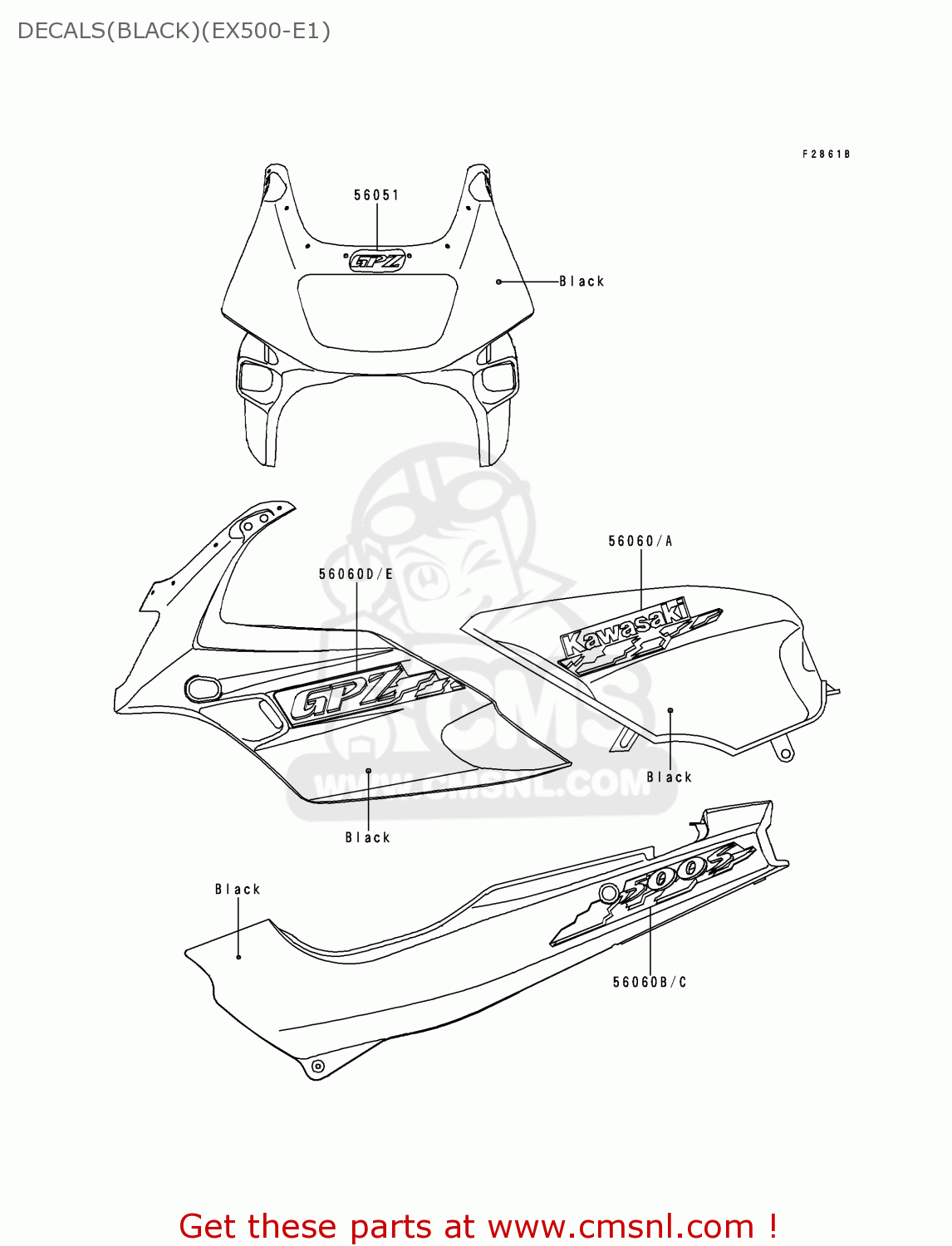 DECALS(BLACK)(EX500-E1) EX500E1 GPZ500S 1994 EUROPE FR NL FG GR IT NR SP