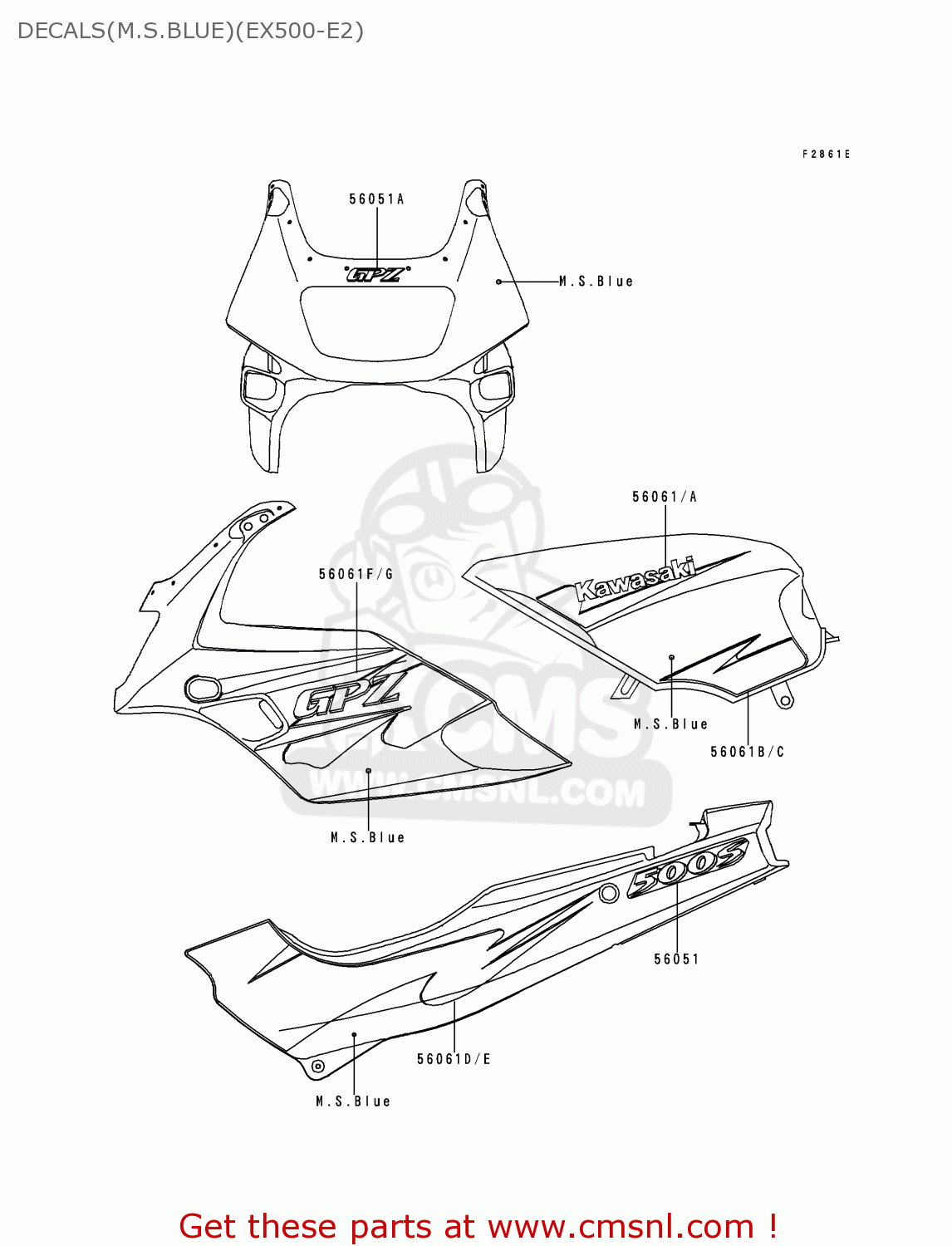 DECALS(M.S.BLUE)(EX500-E2) EX500E2 GPZ500S 1995 EUROPE FR NL FG GR IT NR SP