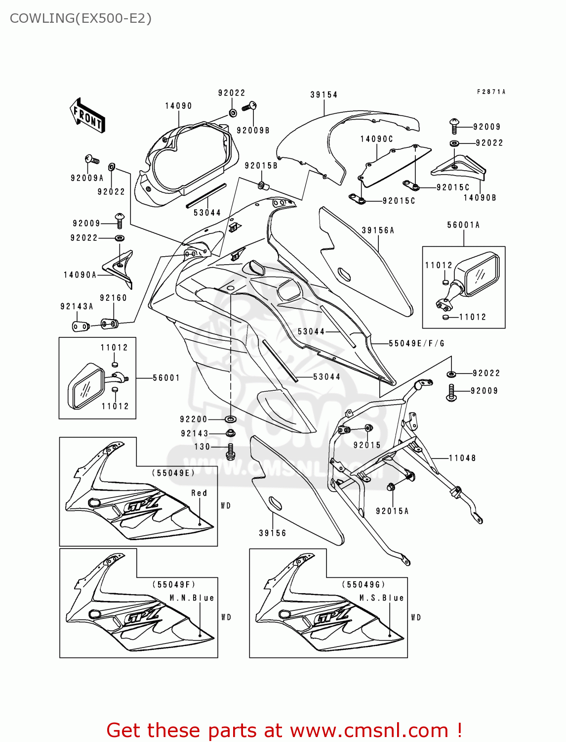 COWLING(EX500-E2) EX500E2 GPZ500S 1995 EUROPE FR NL FG GR IT NR SP
