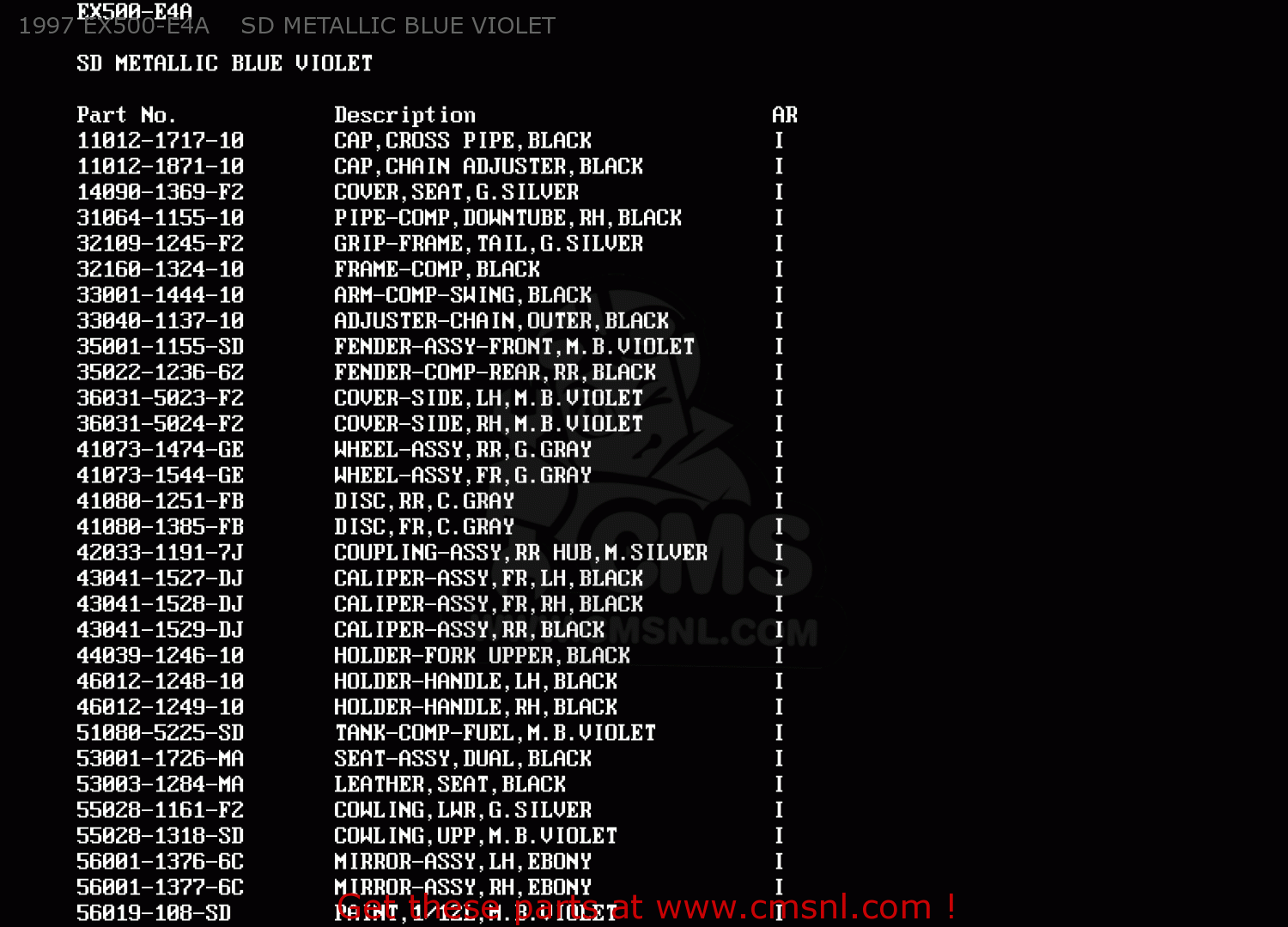 1997 EX500-E4A    H3 CANDY WINE RED EX500E3 GPZ500S 1996 EUROPE FR NL FG GR NR SP