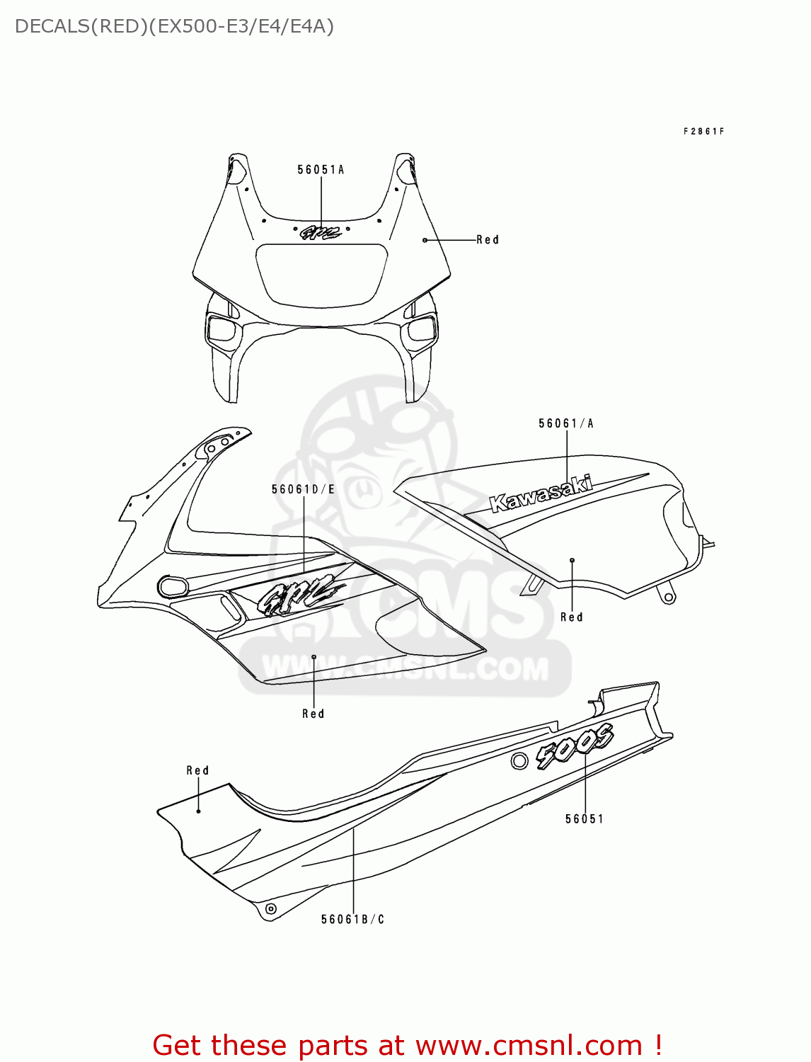 DECALS(RED)(EX500-E3/E4/E4A) EX500E3 GPZ500S 1996 EUROPE FR NL FG GR NR SP