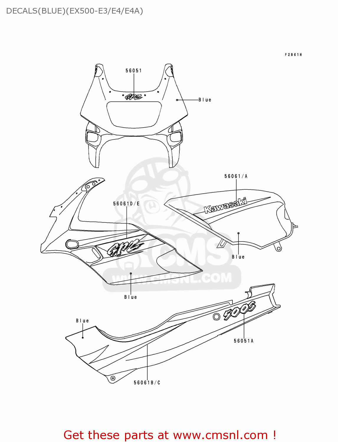 DECALS(BLUE)(EX500-E3/E4/E4A) EX500E3 GPZ500S 1996 EUROPE FR NL FG GR NR SP