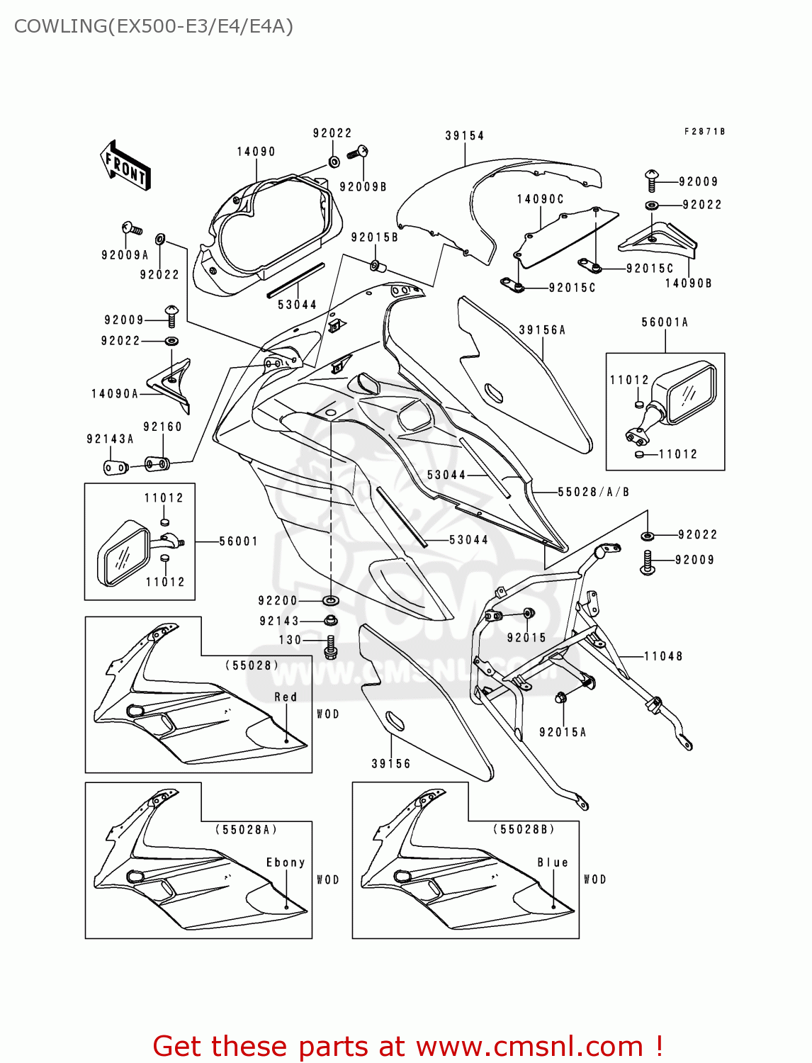 COWLING(EX500-E3/E4/E4A) EX500E3 GPZ500S 1996 EUROPE FR NL FG GR NR SP