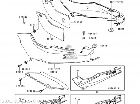 SIDE COVERS/CHAIN COVER - EX500E3 GPZ500S 1996 EUROPE FR NL FG GR NR SP