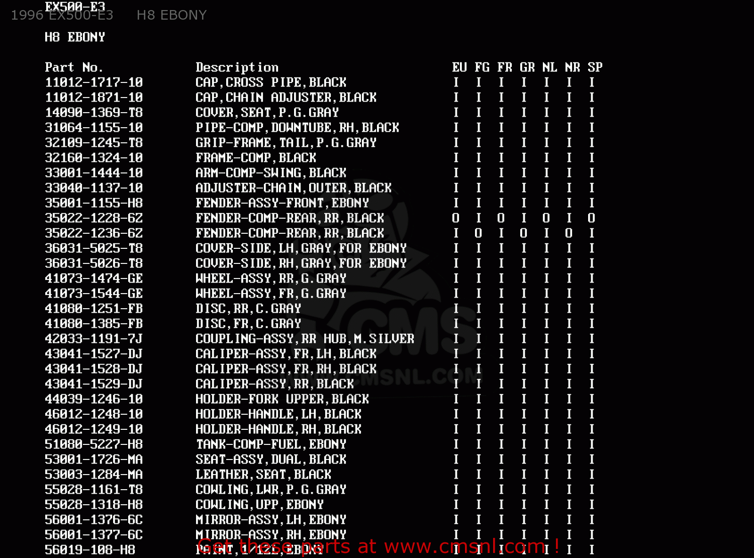 1996 EX500-E3     H8 EBONY EX500E4 GPZ500S 1997 NETHERLANDS FG IT