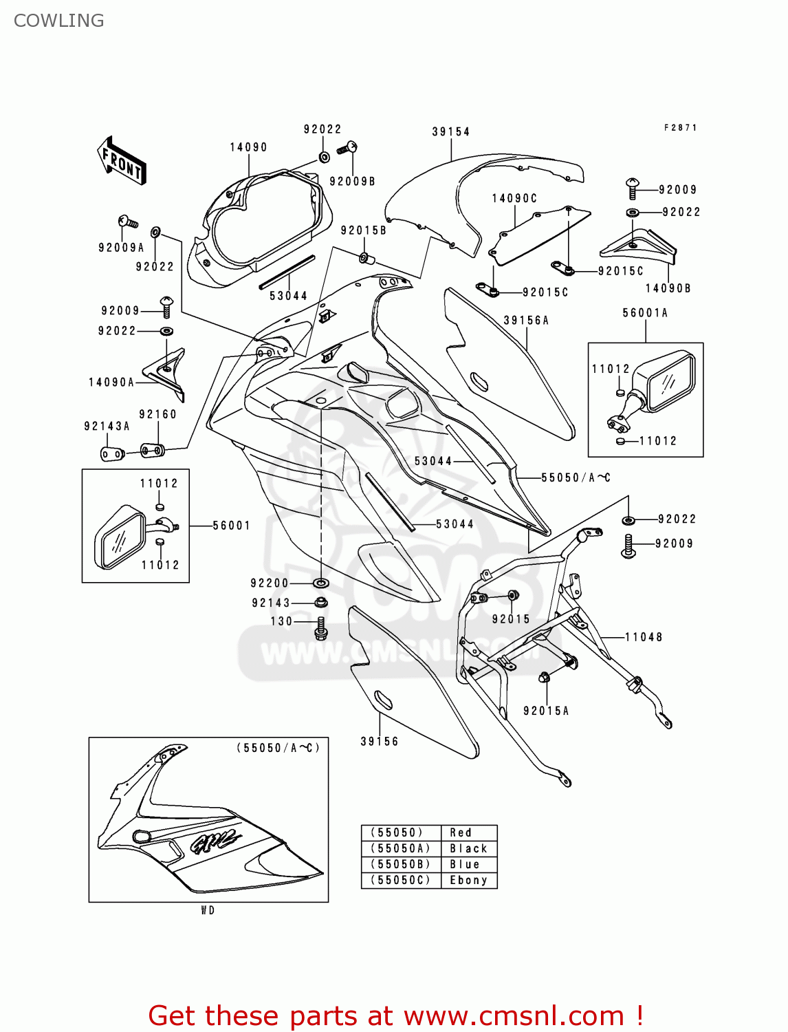 COWLING EX500E5 GPZ500S 1998 EUROPE FR NL AR FG GR IT NR