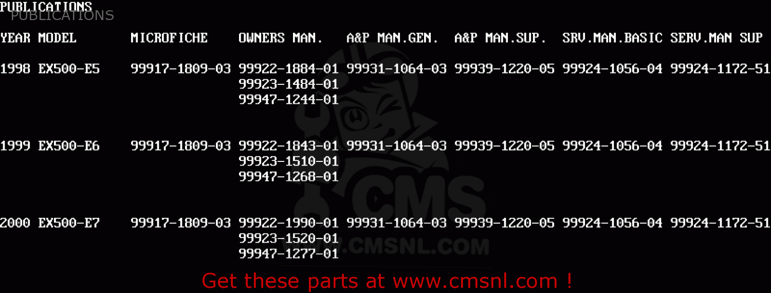 PUBLICATIONS EX500E5 GPZ500S 1998 EUROPE FR NL AR FG GR IT NR