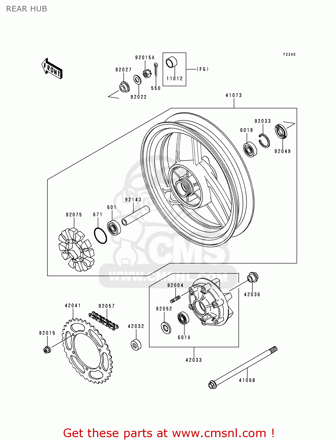 REAR HUB EX500E6 GPZ500S 1999 EUROPE FR NL AR FG GR IT NR