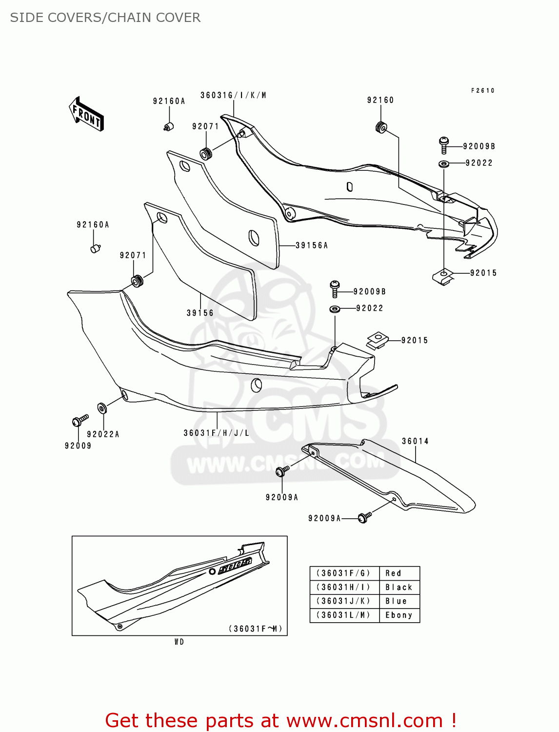 SIDE COVERS/CHAIN COVER EX500E6 GPZ500S 1999 EUROPE FR NL AR FG GR IT NR