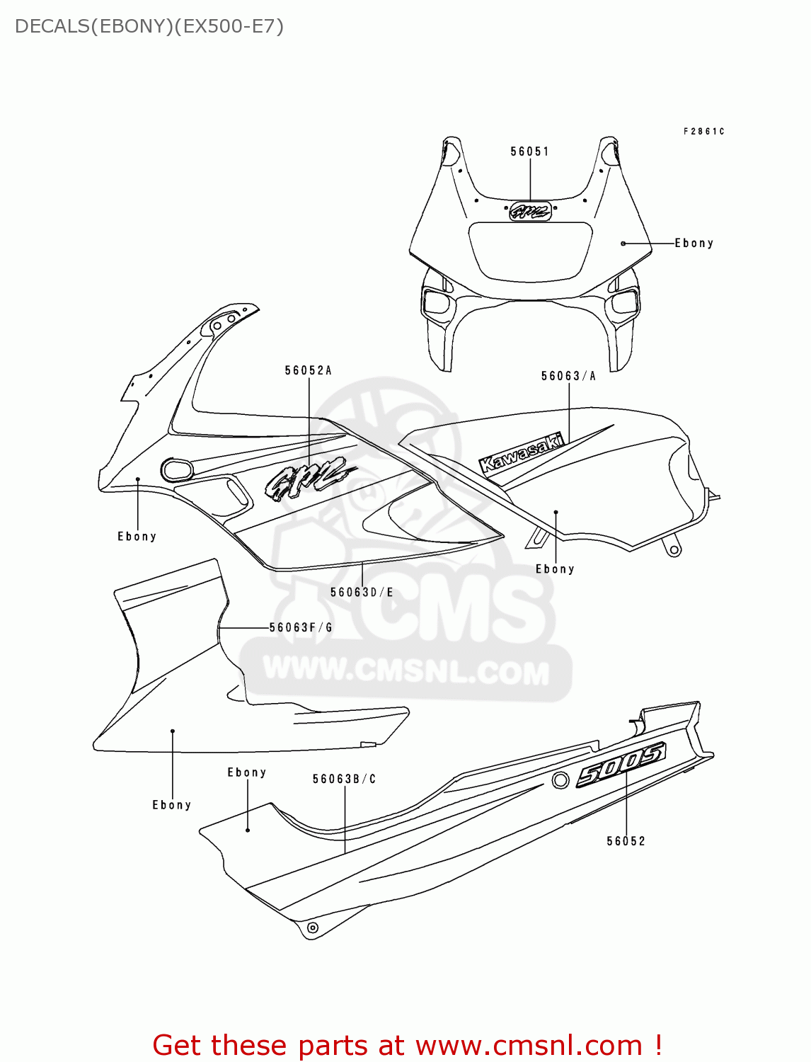 DECALS(EBONY)(EX500-E7) EX500E7 GPZ500S 2000 FRANCE NL AR FG GR IS IT NR