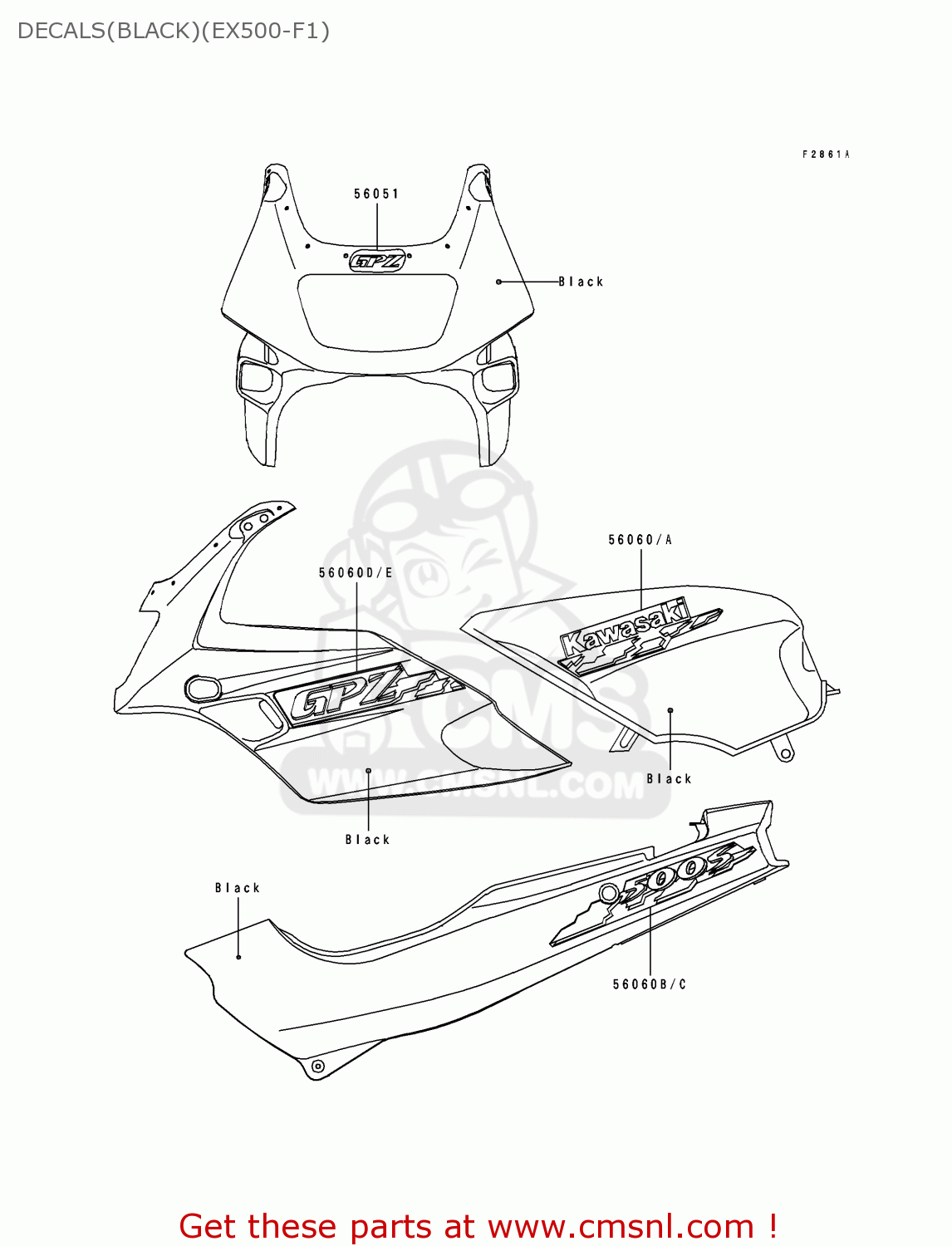 DECALS(BLACK)(EX500-F1) EX500F1 GPZ500S 1994 AUSTRIA