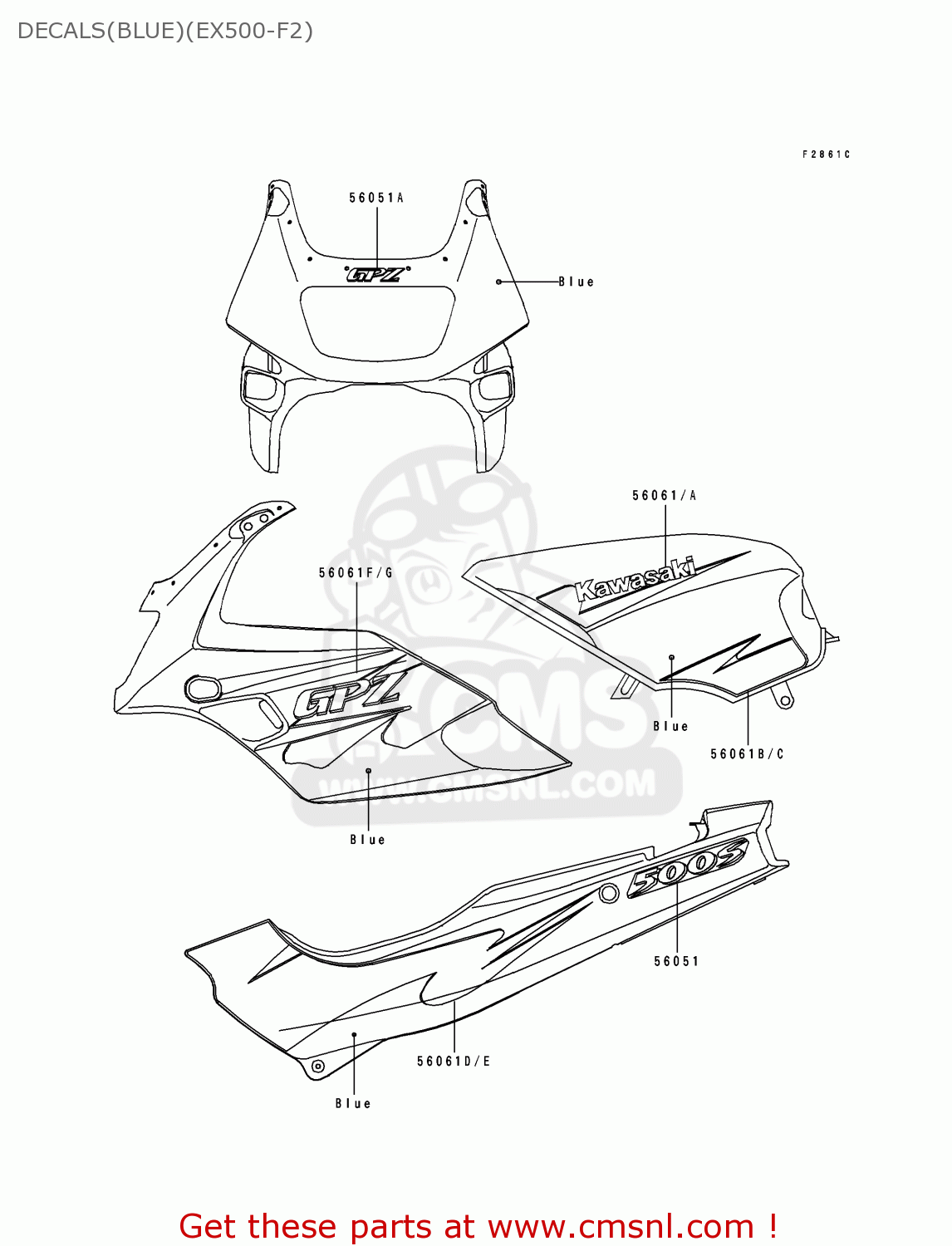 DECALS(BLUE)(EX500-F2) EX500F2 GPZ500S 1995 AUSTRIA