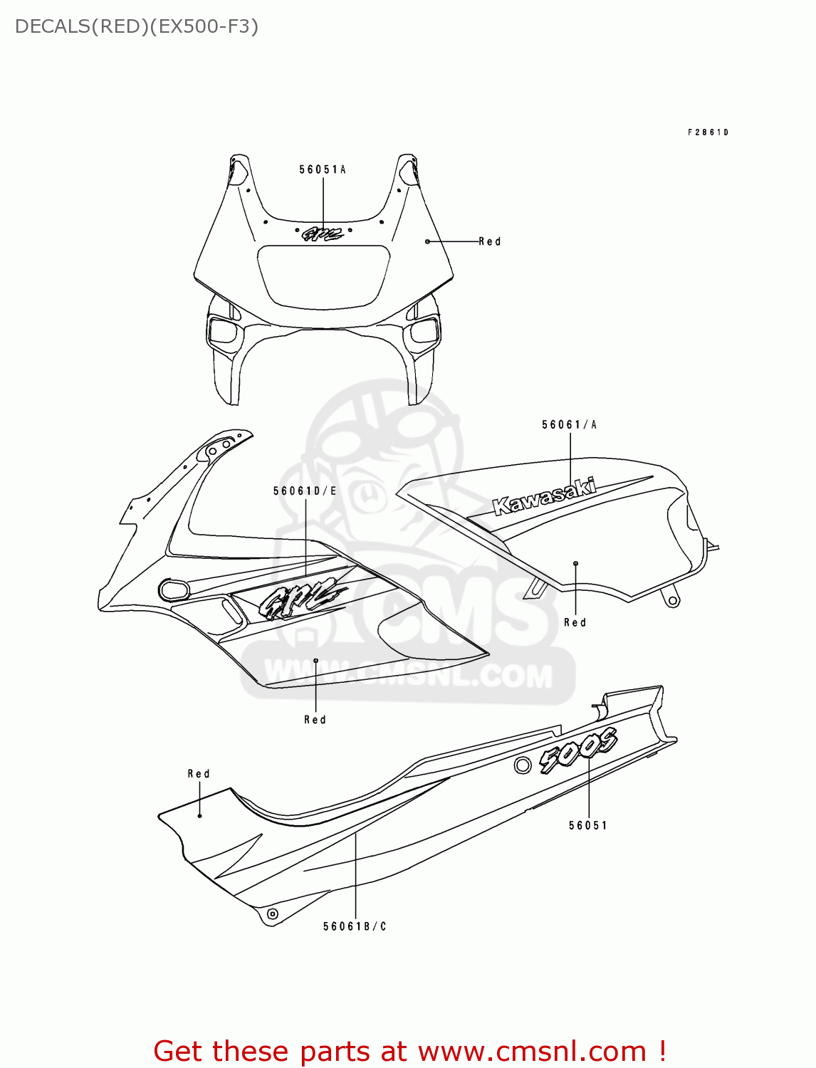 DECALS(RED)(EX500-F3) EX500F3 GPZ500S 1996 AUSTRIA
