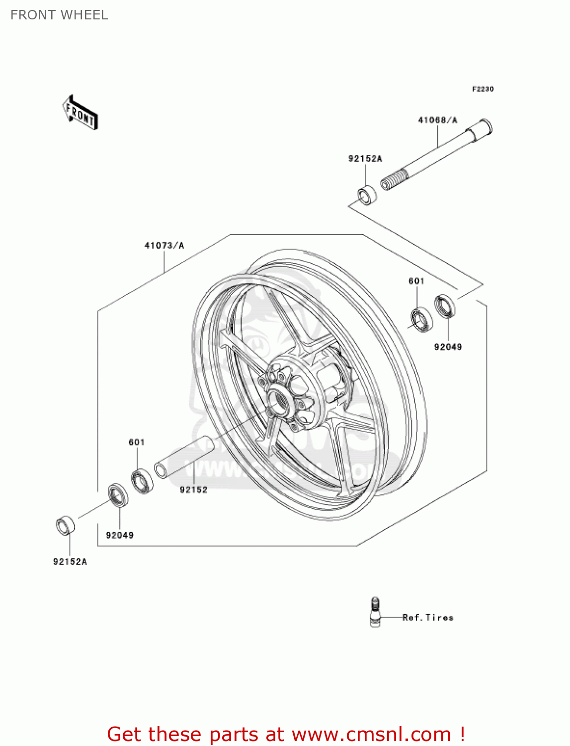 FRONT WHEEL EX650A6F NINJA 650R 2006 USA CALIFORNIA CANADA