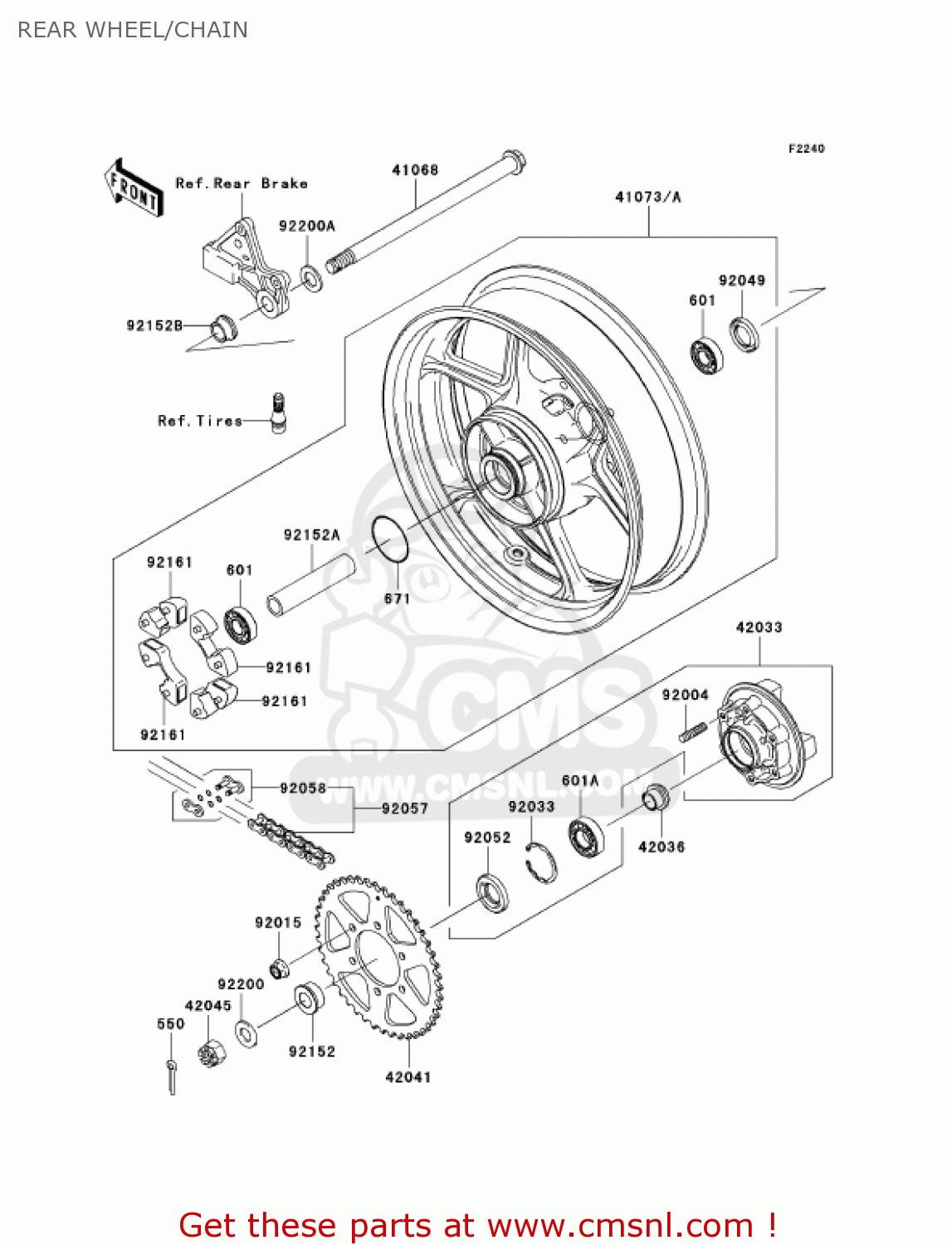 REAR WHEEL/CHAIN EX650A6F NINJA 650R 2006 USA CALIFORNIA CANADA