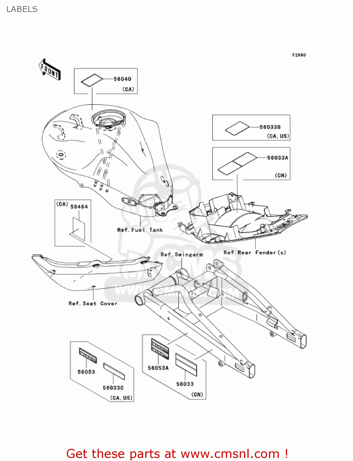 LABELS EX650A6F NINJA 650R 2006 USA CALIFORNIA CANADA