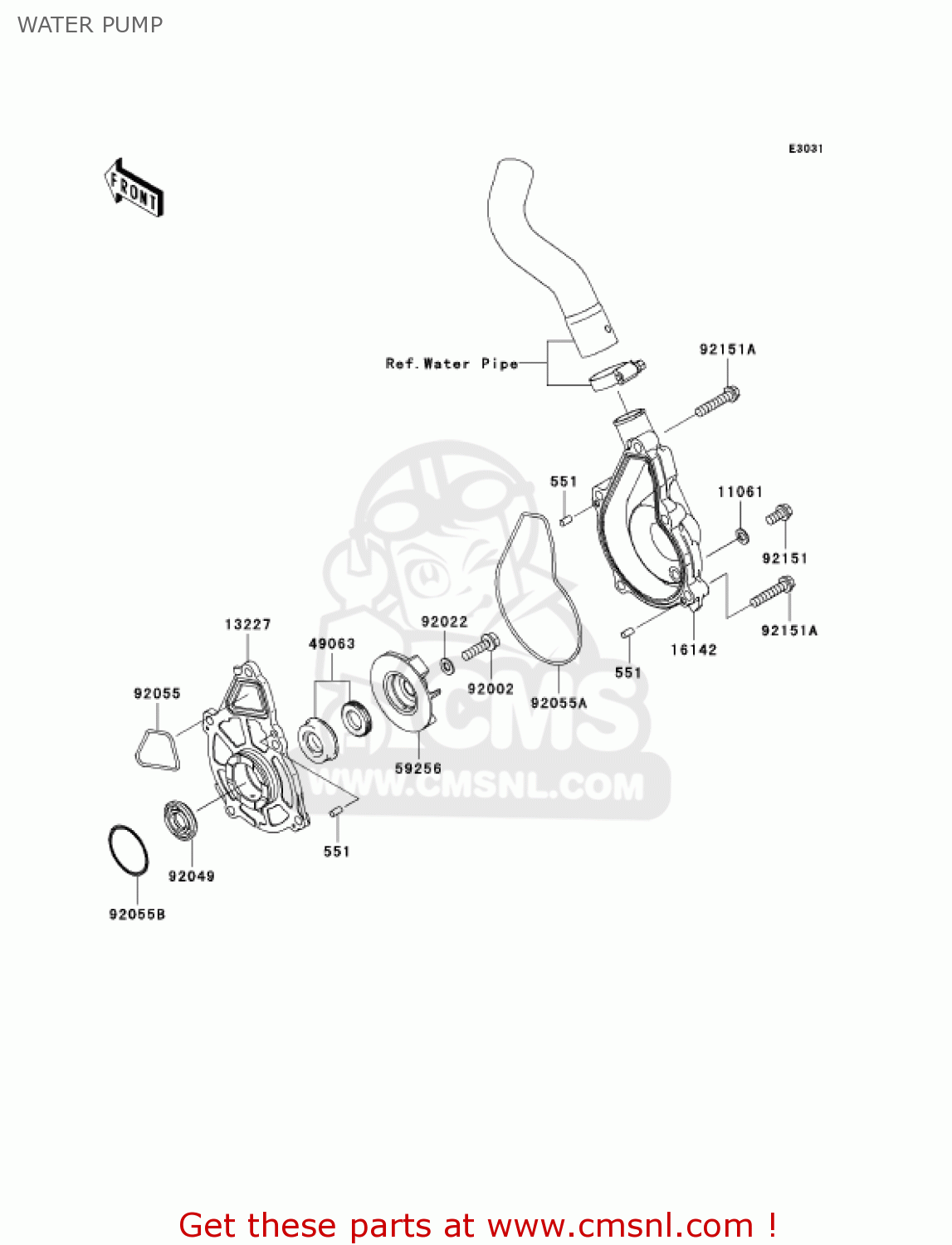 WATER PUMP EX650A7F NINJA 650R 750 USA CALIFORNIA CANADA