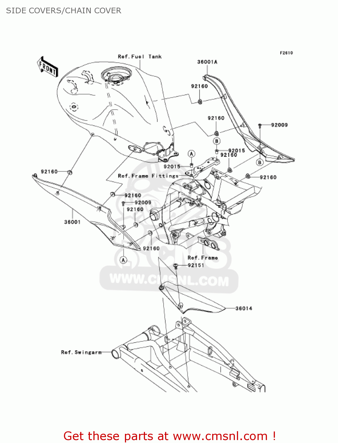 SIDE COVERS/CHAIN COVER EX650A7F NINJA 650R 750 USA CALIFORNIA CANADA