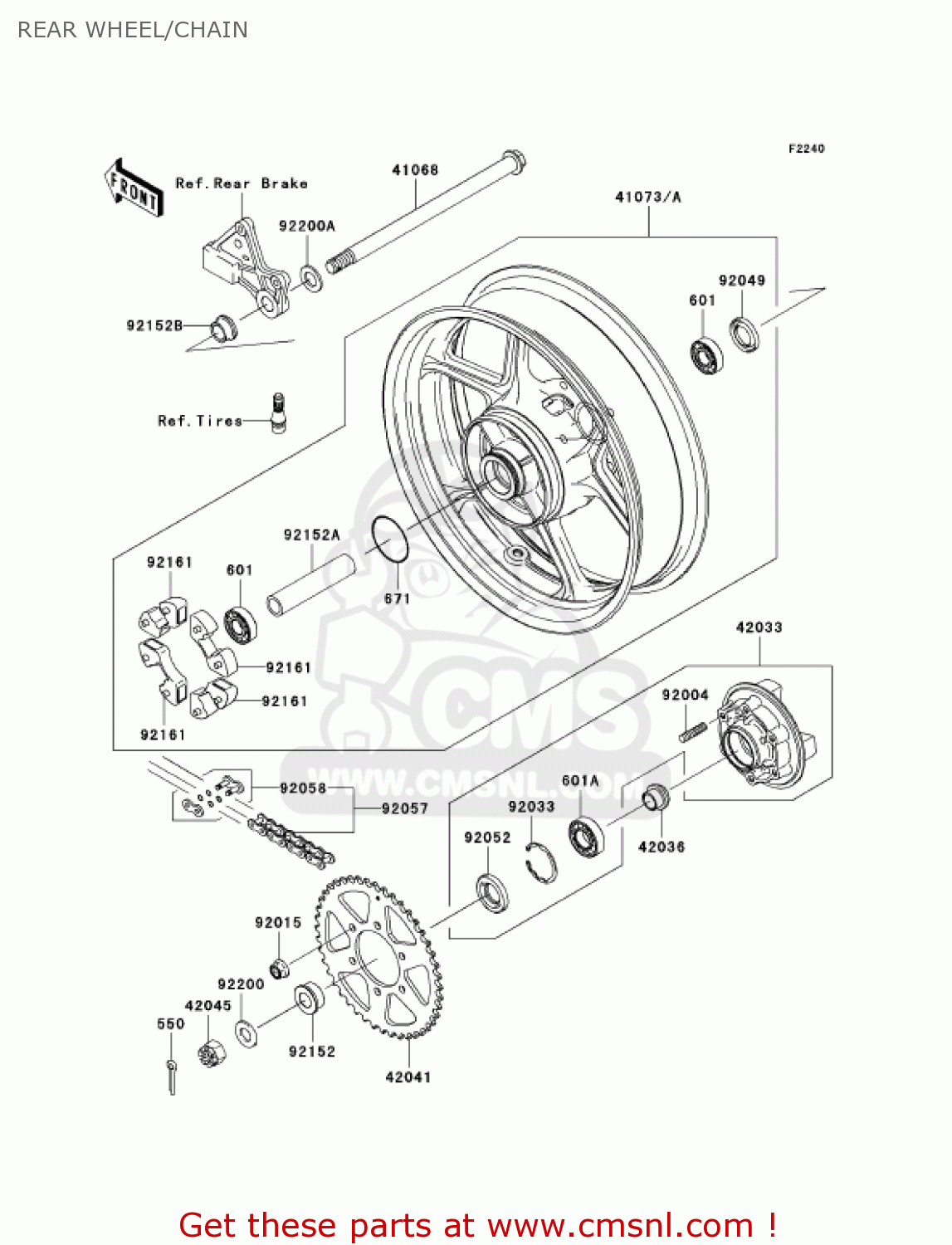 REAR WHEEL/CHAIN EX650A7F NINJA 650R 750 USA CALIFORNIA CANADA