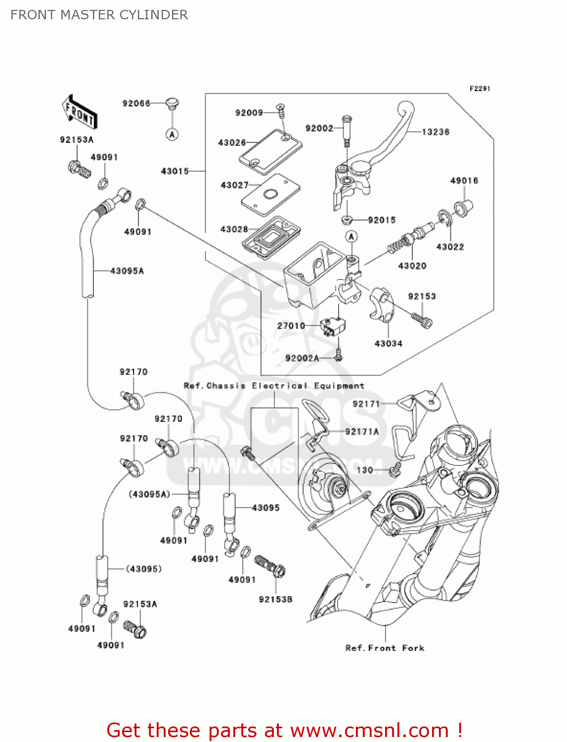 FRONT MASTER CYLINDER EX650A7F NINJA 650R 750 USA CALIFORNIA CANADA