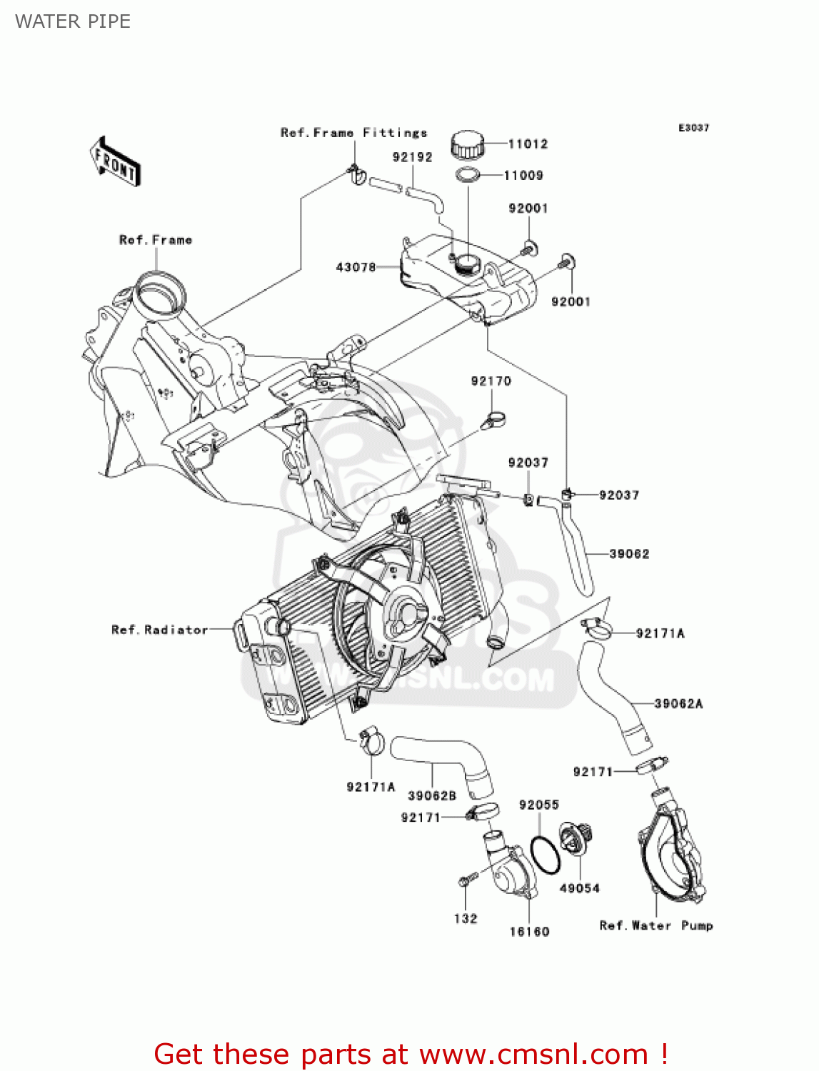 WATER PIPE EX650A7F NINJA 650R 750 USA CALIFORNIA CANADA
