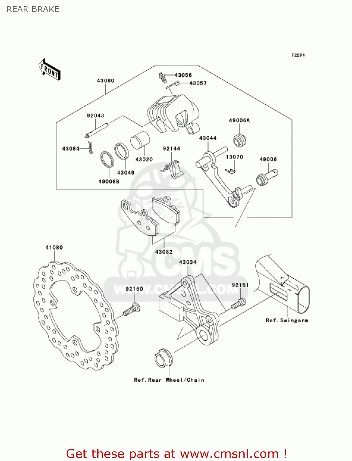 REAR BRAKE EX650A7F NINJA 650R 750 USA CALIFORNIA CANADA