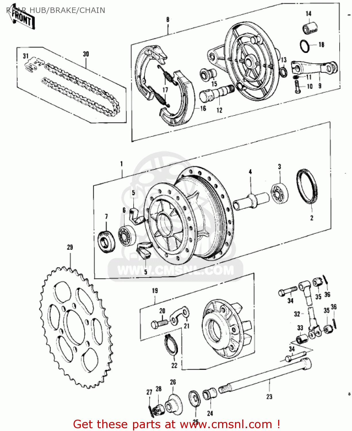 REAR HUB/BRAKE/CHAIN F11 1973 USA