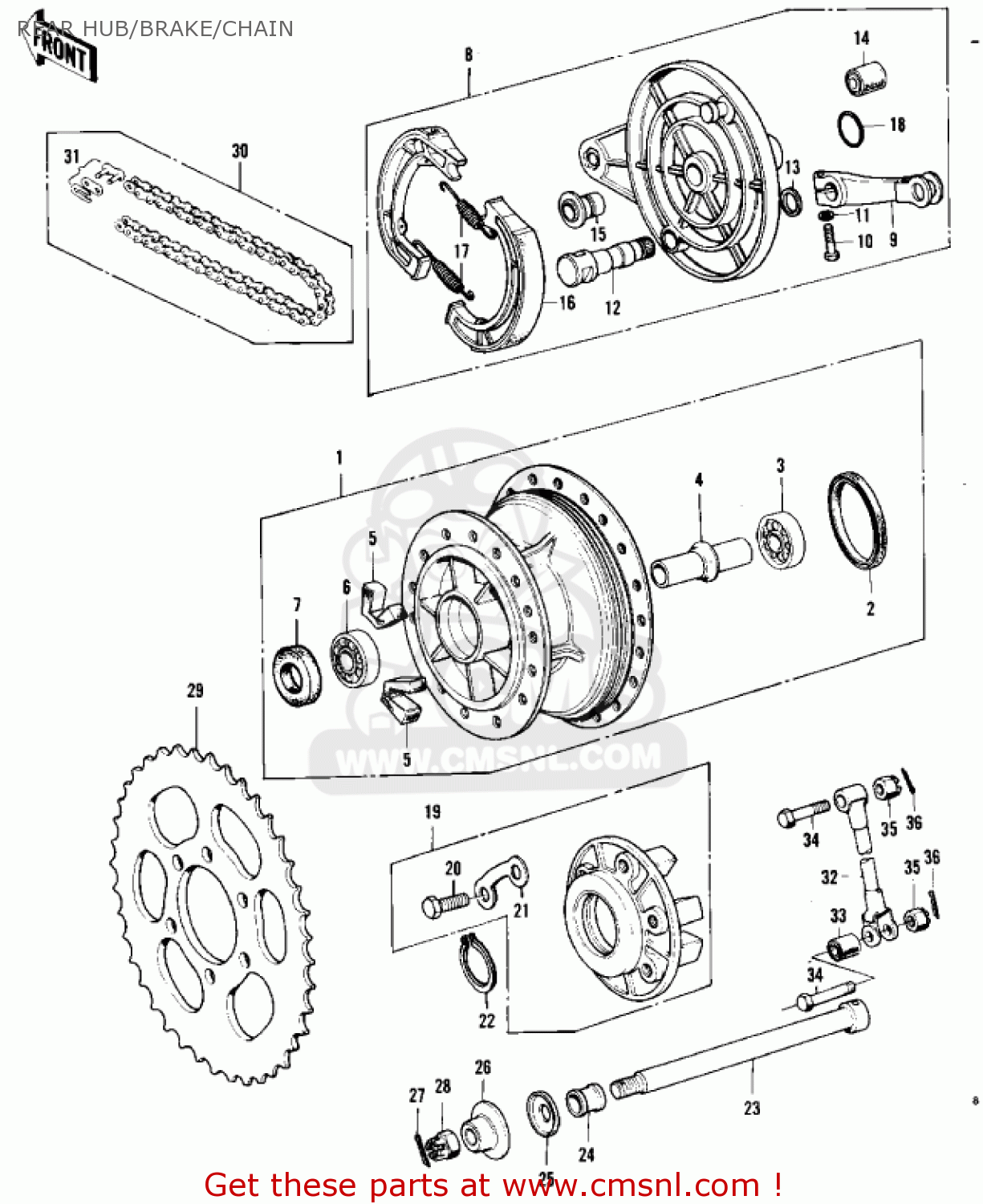 REAR HUB/BRAKE/CHAIN F11B 1975 USA