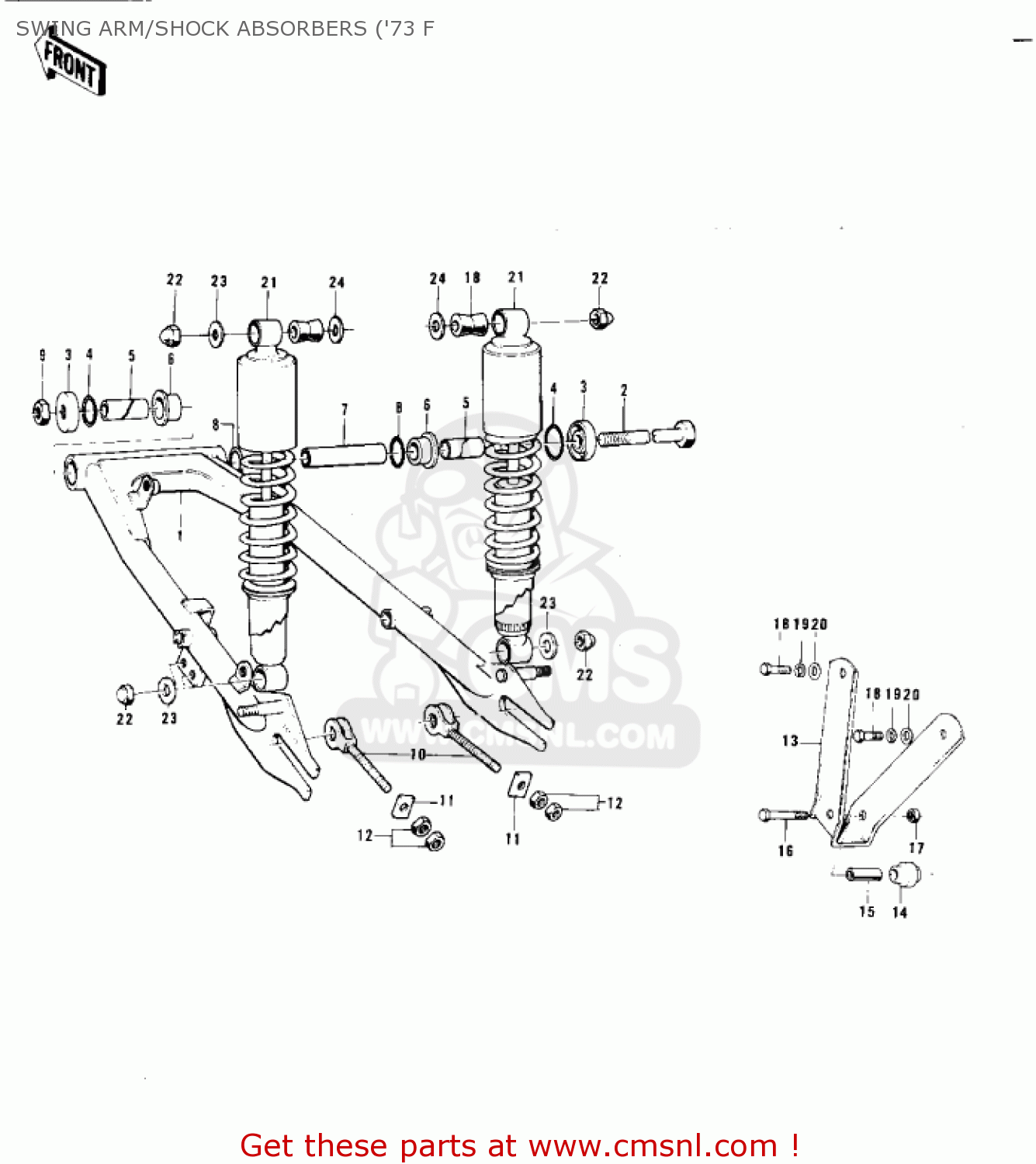 SWING ARM/SHOCK ABSORBERS ('73 F F11M 1973 USA