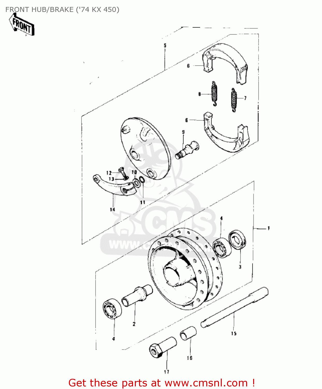 FRONT HUB/BRAKE ('74 KX 450) F12MX 1973