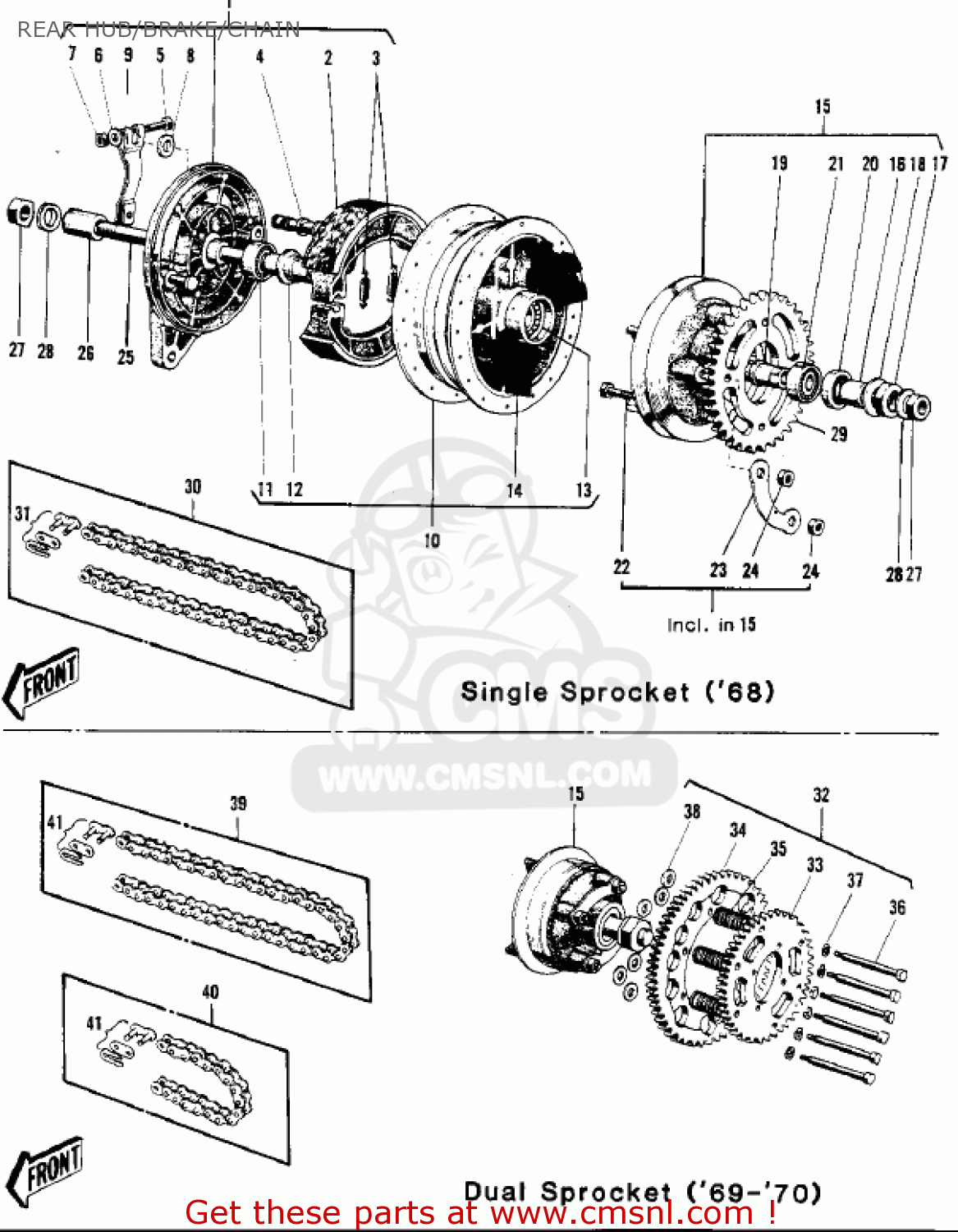 REAR HUB/BRAKE/CHAIN F3 BUSHWACKER 1968 AR USA
