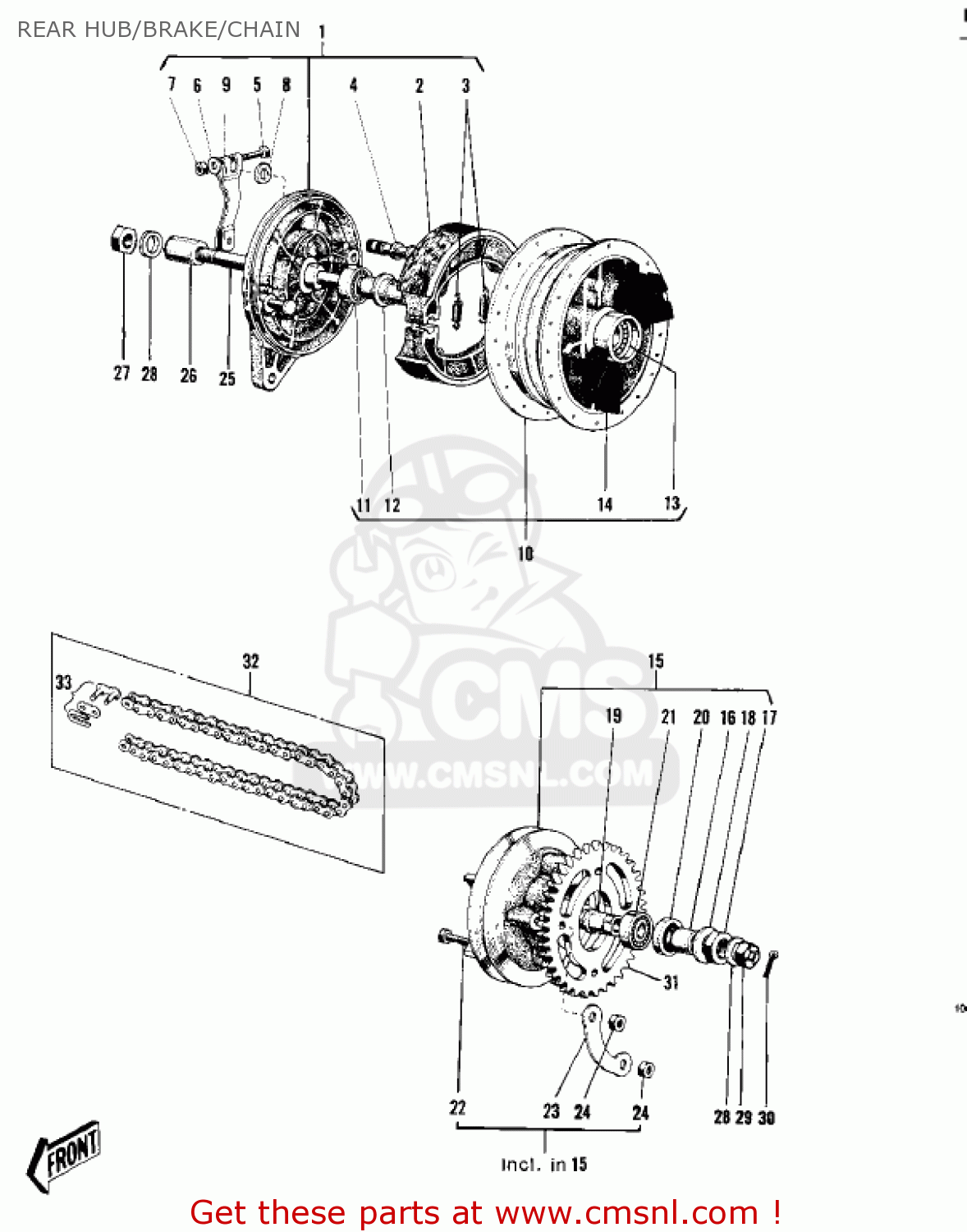 REAR HUB/BRAKE/CHAIN F4 SIDEWINDER 1970 USA