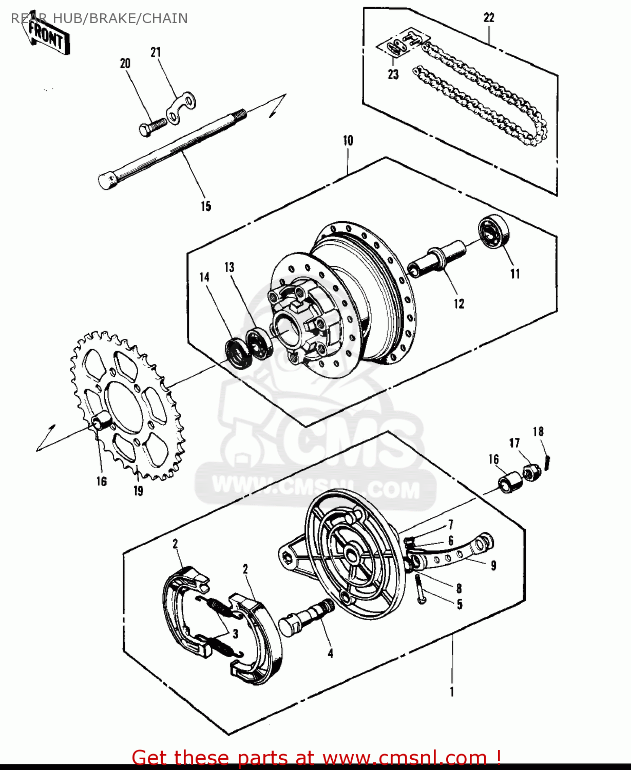 REAR HUB/BRAKE/CHAIN F6A 1972 USA CANADA