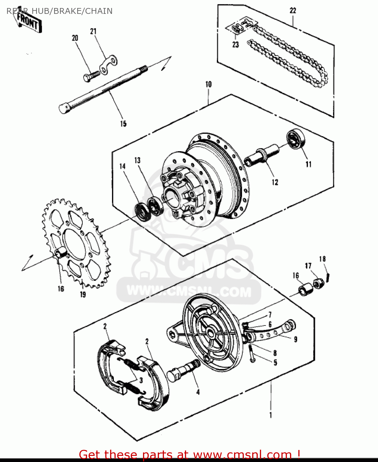 REAR HUB/BRAKE/CHAIN F6B 1973 USA CANADA