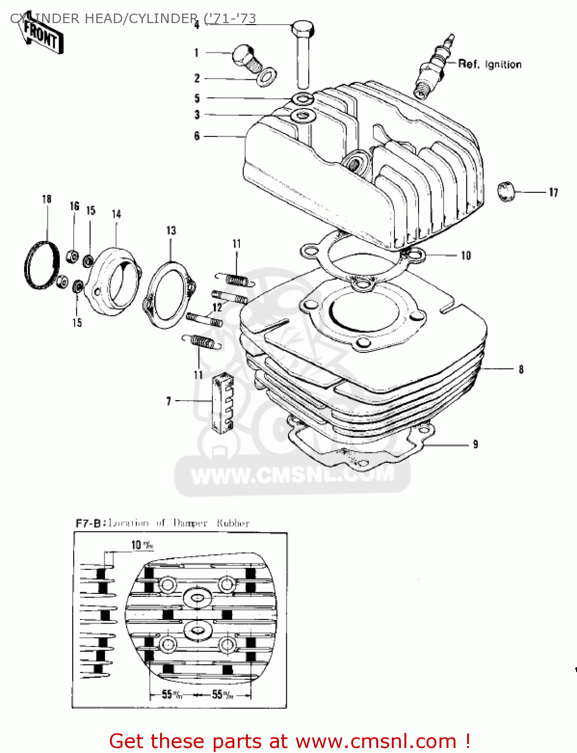 Kawasaki F7 1971 USA CYLINDER HEAD/CYLINDER ('71-'73 - buy original ...