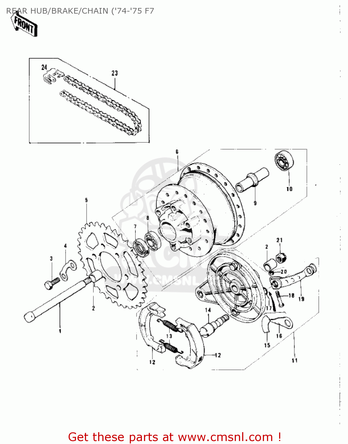 REAR HUB/BRAKE/CHAIN ('74-'75 F7 F7A 1972 USA