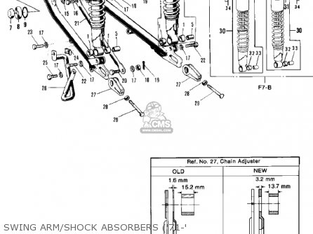 SWING ARM/SHOCK ABSORBERS ('71-' - F7B 1973 USA