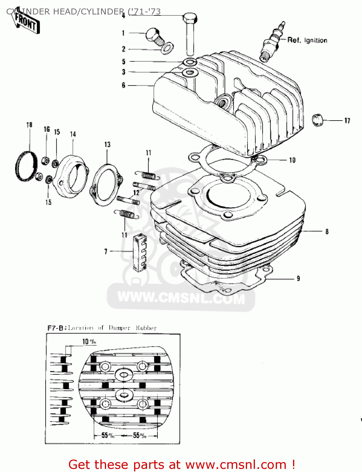 Kawasaki F7C 1974 USA CYLINDER HEAD/CYLINDER ('71-'73 - Buy Original ...