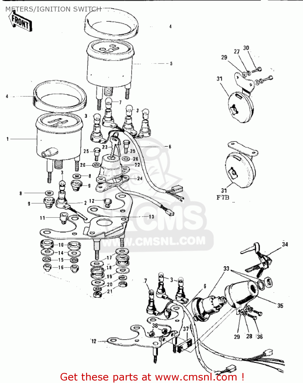 Kawasaki F7C 1974 USA METERS/IGNITION SWITCH - Buy Original METERS ...