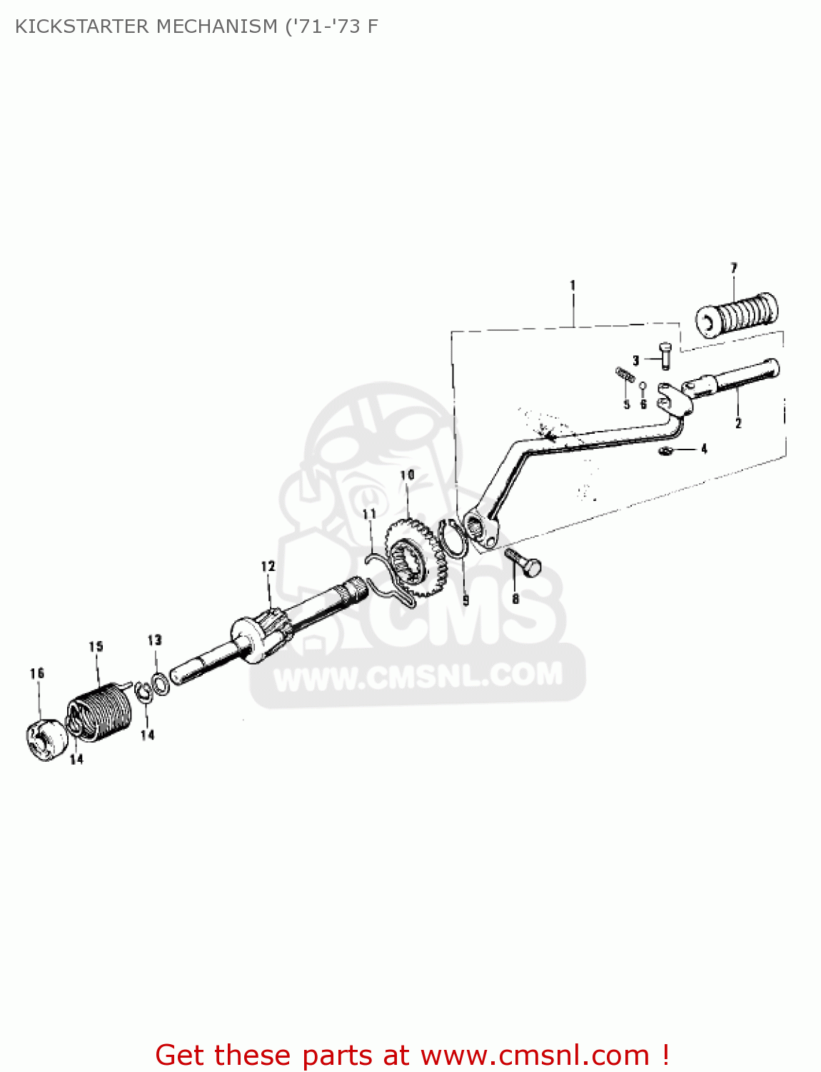 KICKSTARTER MECHANISM ('71-'73 F F7C 1974 USA
