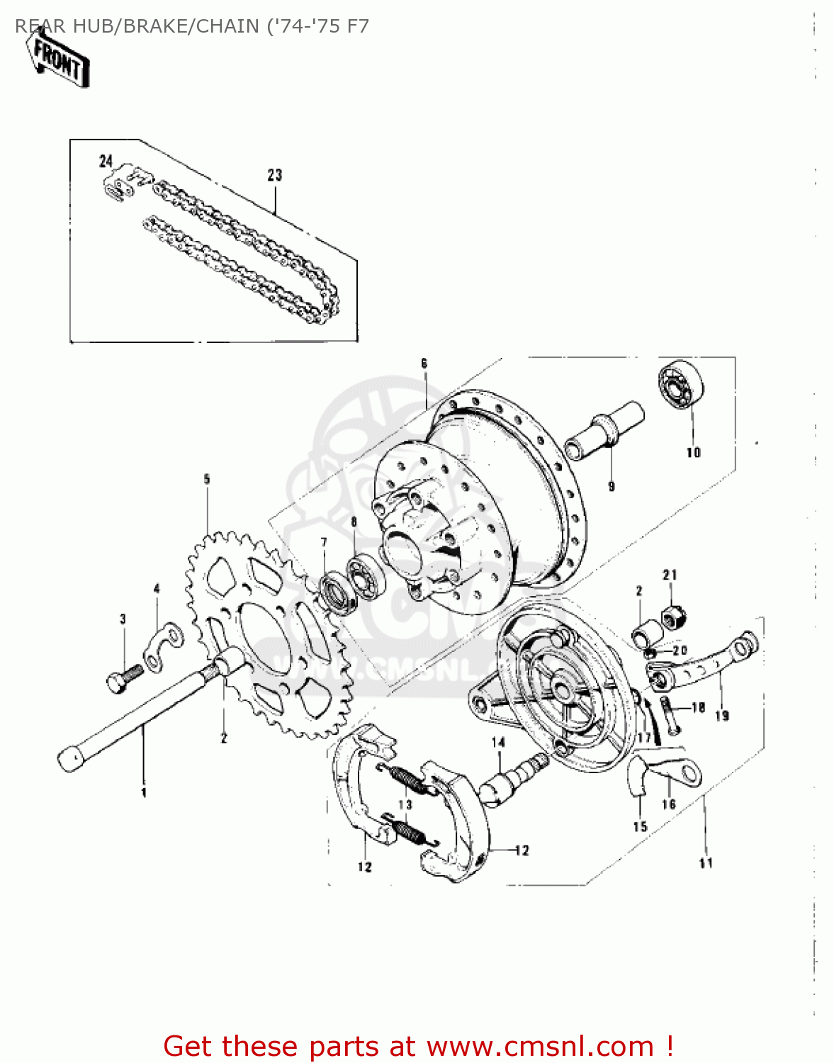 REAR HUB/BRAKE/CHAIN ('74-'75 F7 F7D 1975 USA