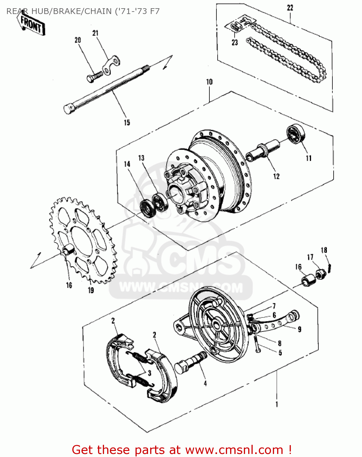 REAR HUB/BRAKE/CHAIN ('71-'73 F7 F7D 1975 USA