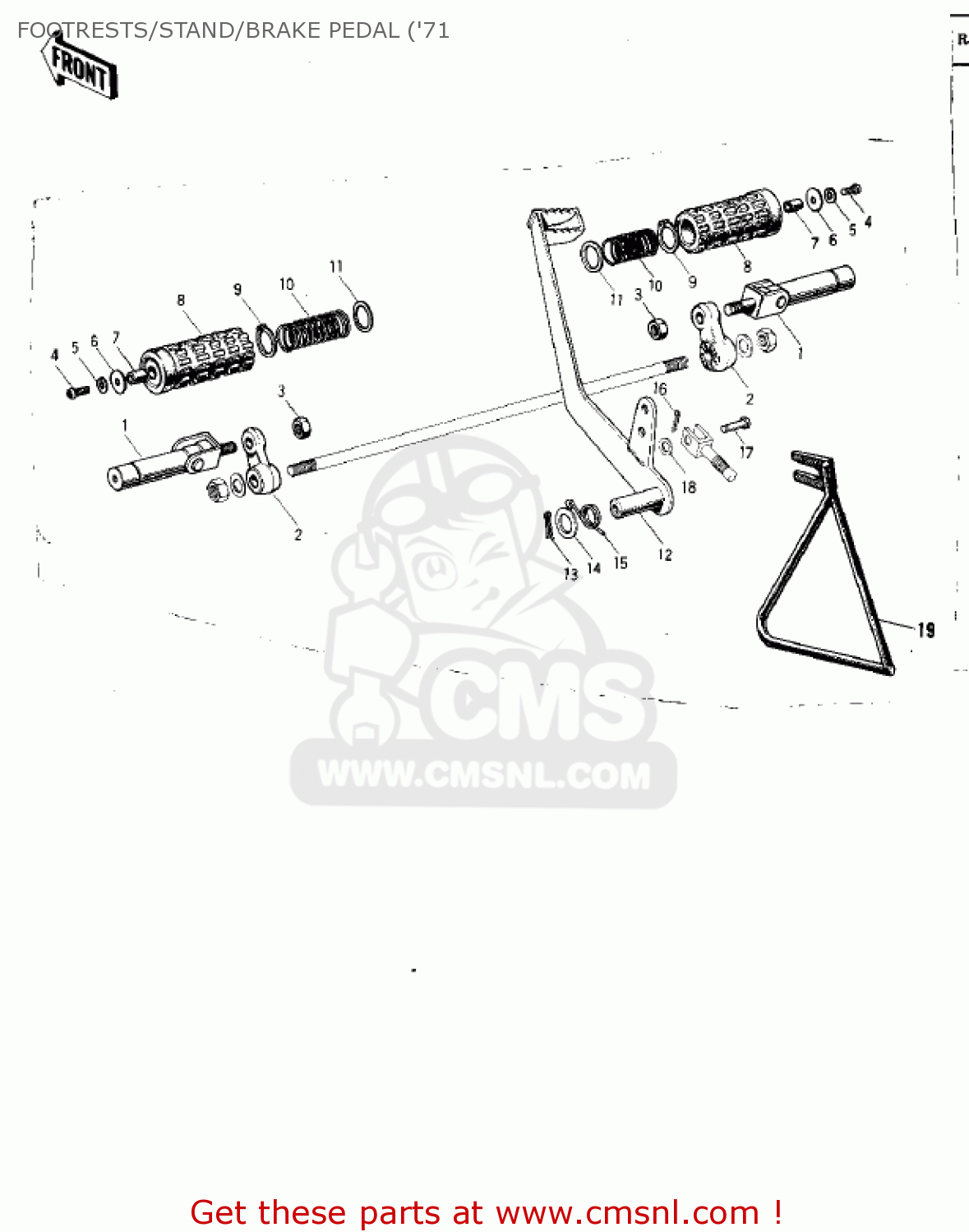 FOOTRESTS/STAND/BRAKE PEDAL ('71 F8 BISON 1971 USA